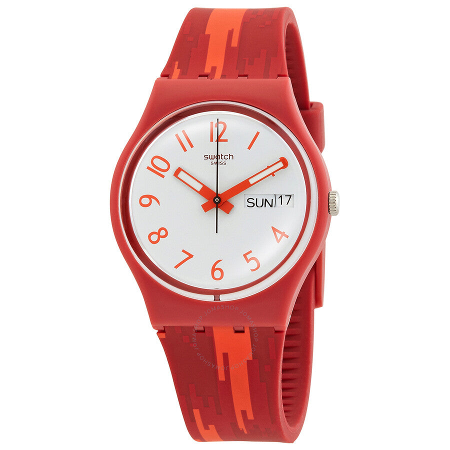 Swatch Red Flame White Dial Red Silicone Ladies Watch GR711 - Dawson Watches