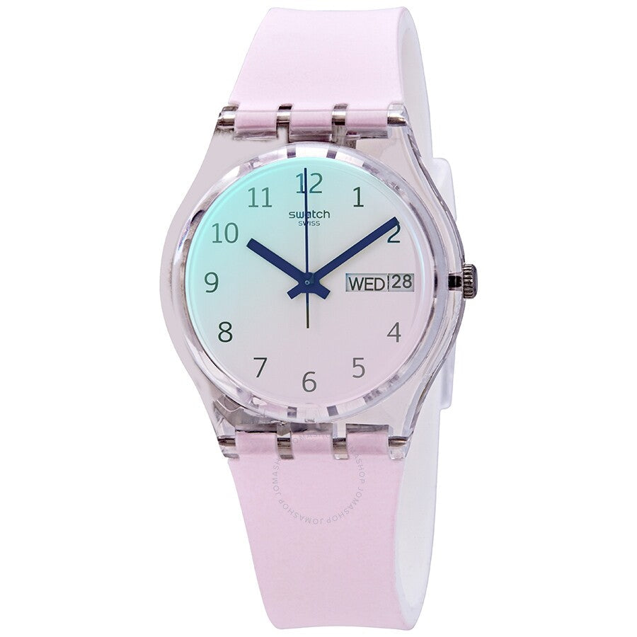 Swatch Ultrarose Quartz Ombre Dial White Pink Silicone Ladies Watch GE714 - Dawson Watches