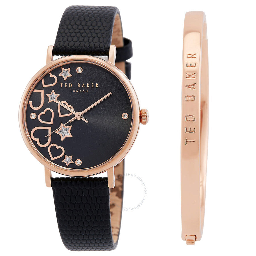 Ted Baker Phylipa Hearts & Stars Quartz Black Dial Watch and Bracelet Set BKGFW22139I - Dawson Watches