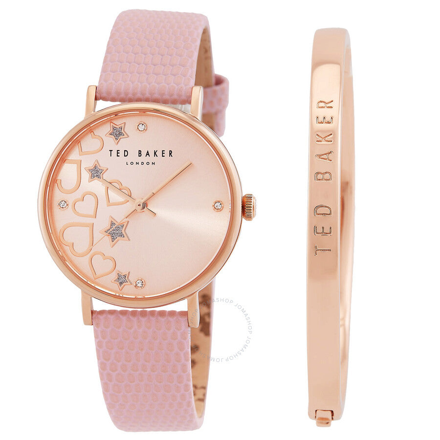 Ted Baker Phylipa Hearts & Stars Quartz Rose Gold Dial Watch and Bracelet Set BKGFW22129I - Dawson Watches