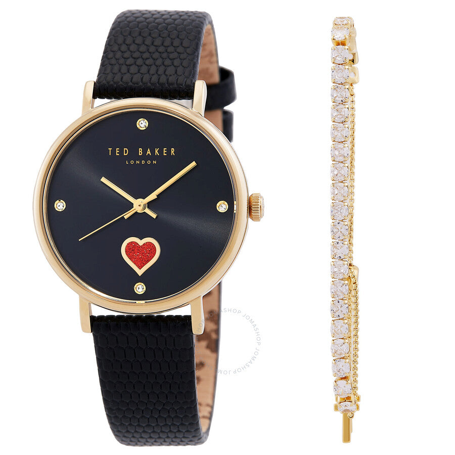 Ted Baker Phylipa Quartz Crystal Black Dial Ladies Watch and Bracelet Set BKGFW22159I - Dawson Watches