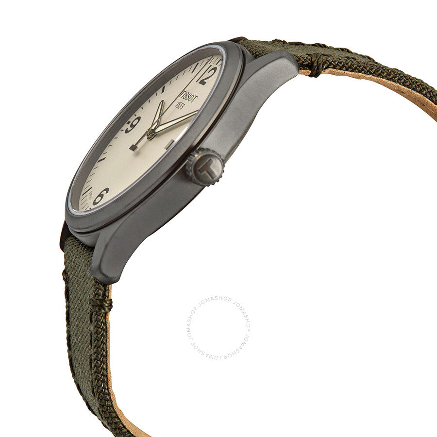Tissot Gent XL Quartz Beige Dial Olive Green Fabric Men's Watch T116.410.37.267.00 - Dawson Watches #2