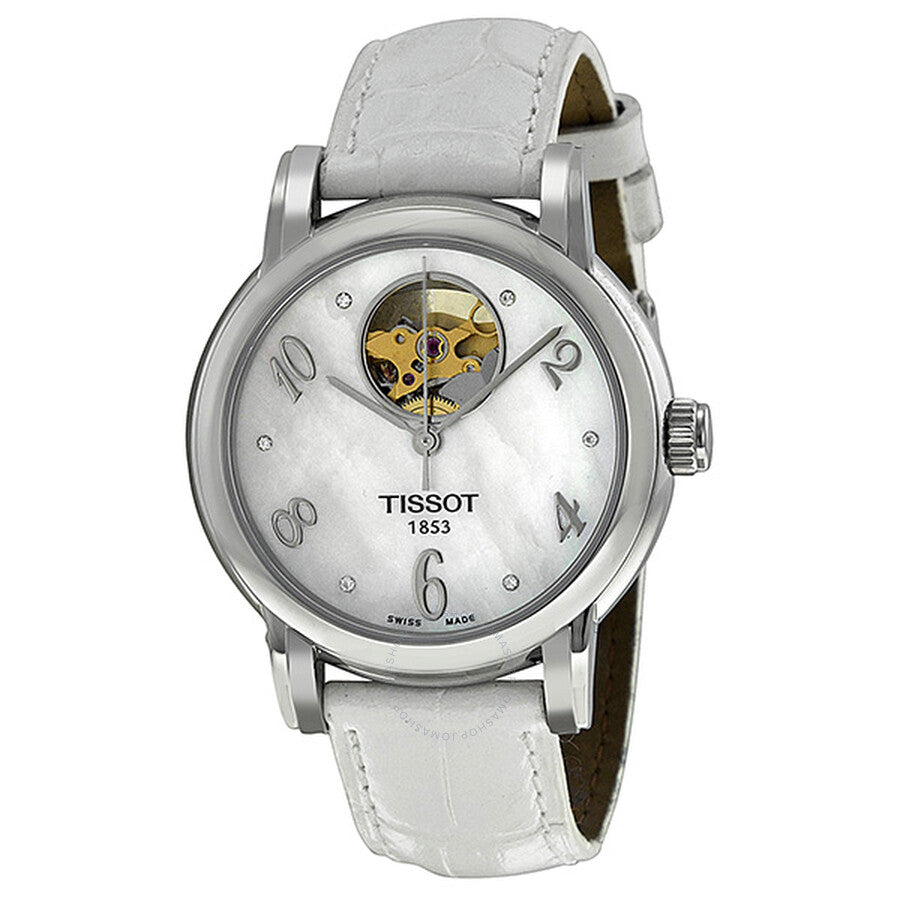 Tissot Lady Heart Automatic Mother of Pearl Dial White Leather Ladies Watch T050.207.16.116.00 - Dawson Watches