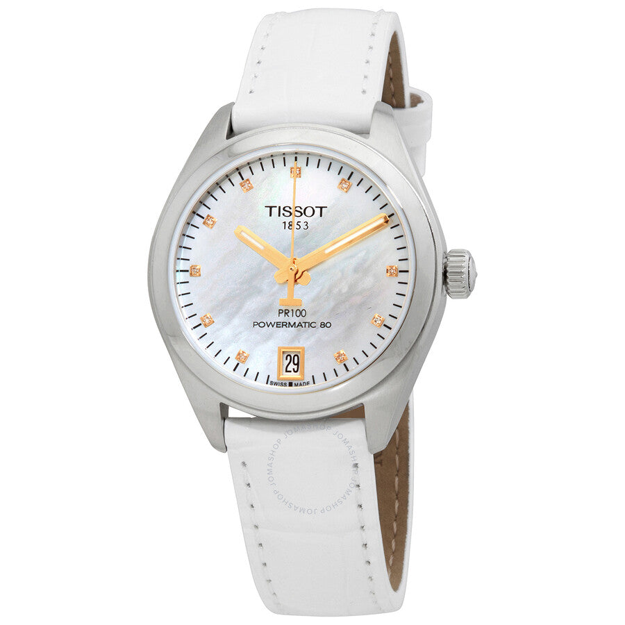 Tissot PR 100 Automatic Diamond White Mother of Pearl Dial Ladies Watch T101.207.16.116.01 - Dawson Watches