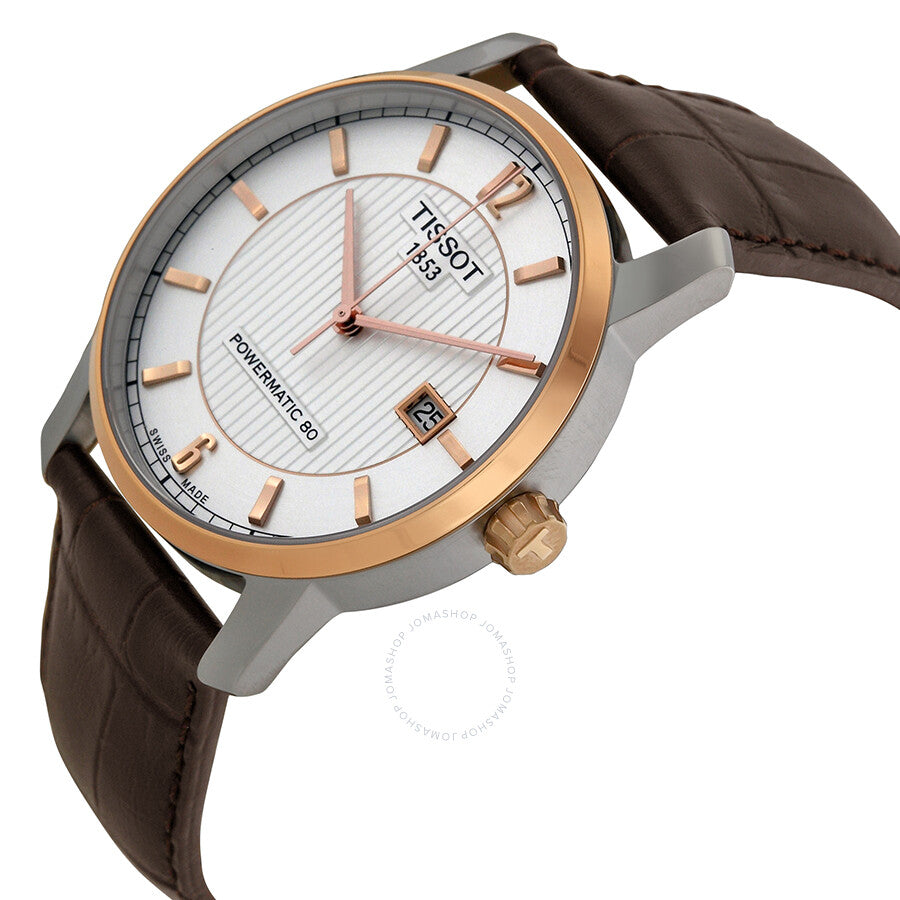 Tissot T-Classic Automatic Two-Tone Titanium Silver Dial Brown Leather Men's Watch T0874075603700 - Dawson Watches #2