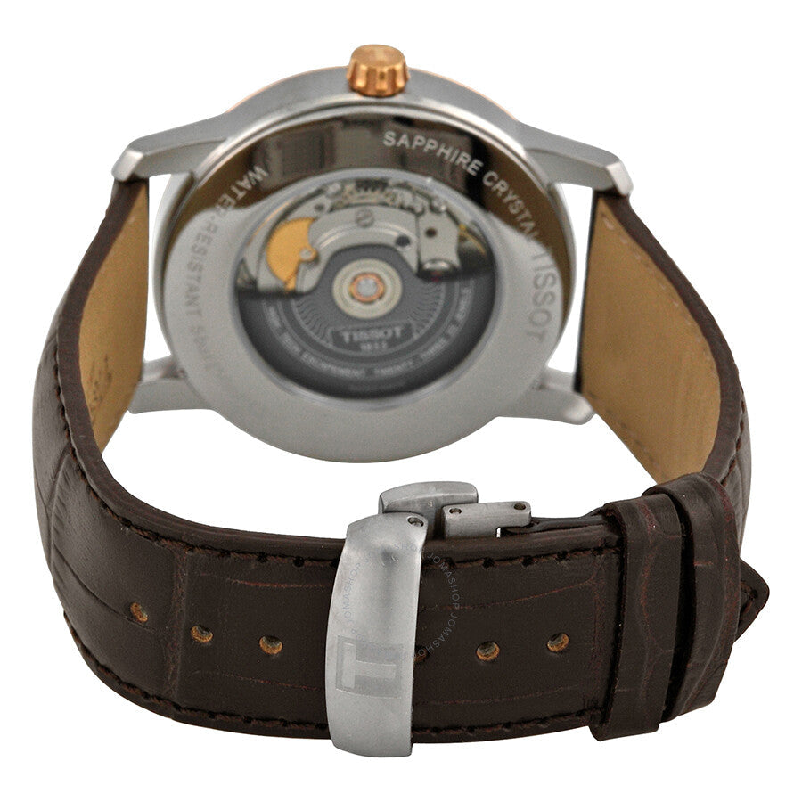 Tissot T-Classic Automatic Two-Tone Titanium Silver Dial Brown Leather Men's Watch T0874075603700 - Dawson Watches #3