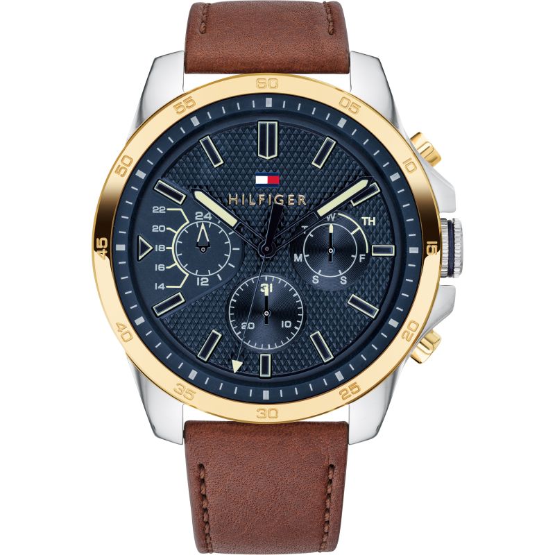 Tommy Hilfiger Decker Chronograph Blue Dial Brown Leather Men's Watch 1791561