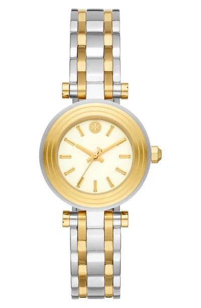 Tory Burch Classic T Watch Two Tone Yellow Gold Silver Women's Watch TBW9014