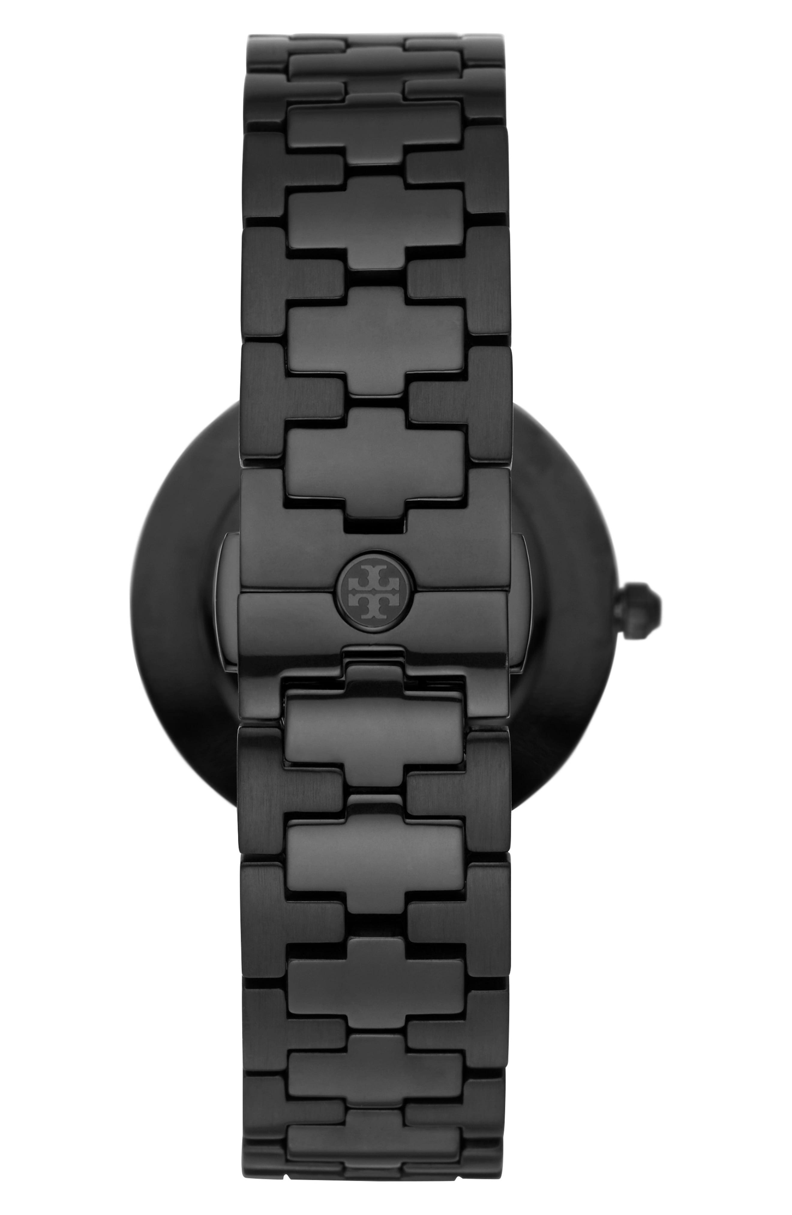 Tory Burch Reva Black Stainless Steel Gold Logo Dial Women's Watch TBW4039