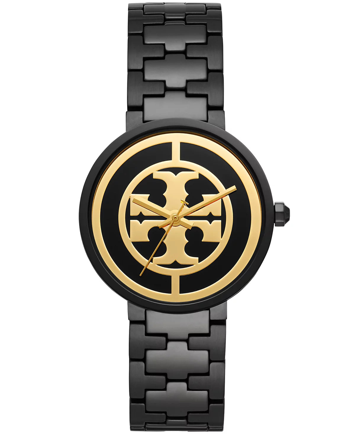 Tory Burch Reva Black Stainless Steel Gold Logo Dial Women's Watch TBW4039