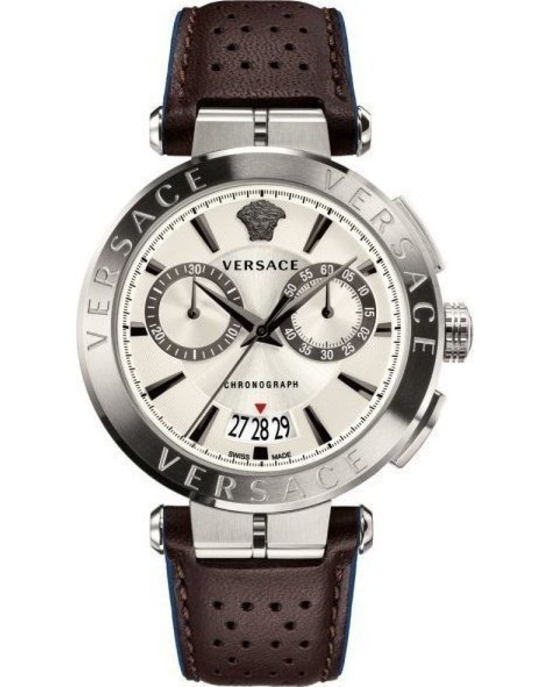 Versace Aion Chronograph Leather Strap Men's Watch VBR010017 - Dawson Watches