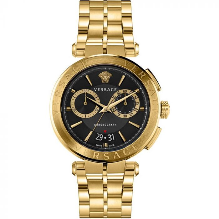 Versace Aion Chronograph Gold Black Dial Men's Watch - VE1D01721