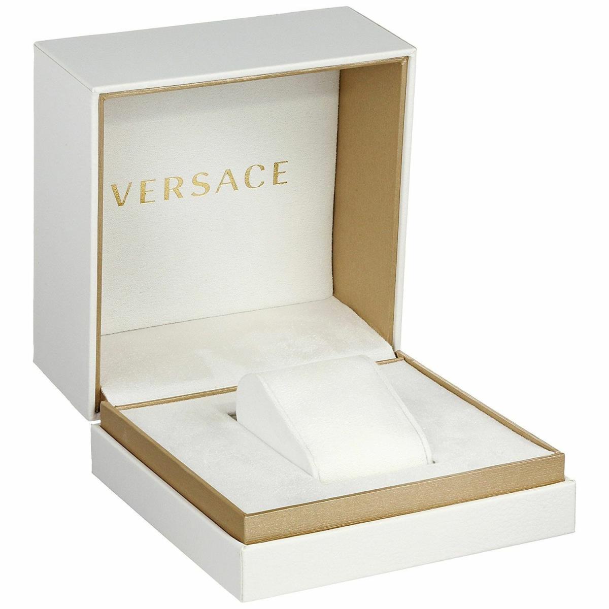 Versace watch packaging with white and gold presentation box open