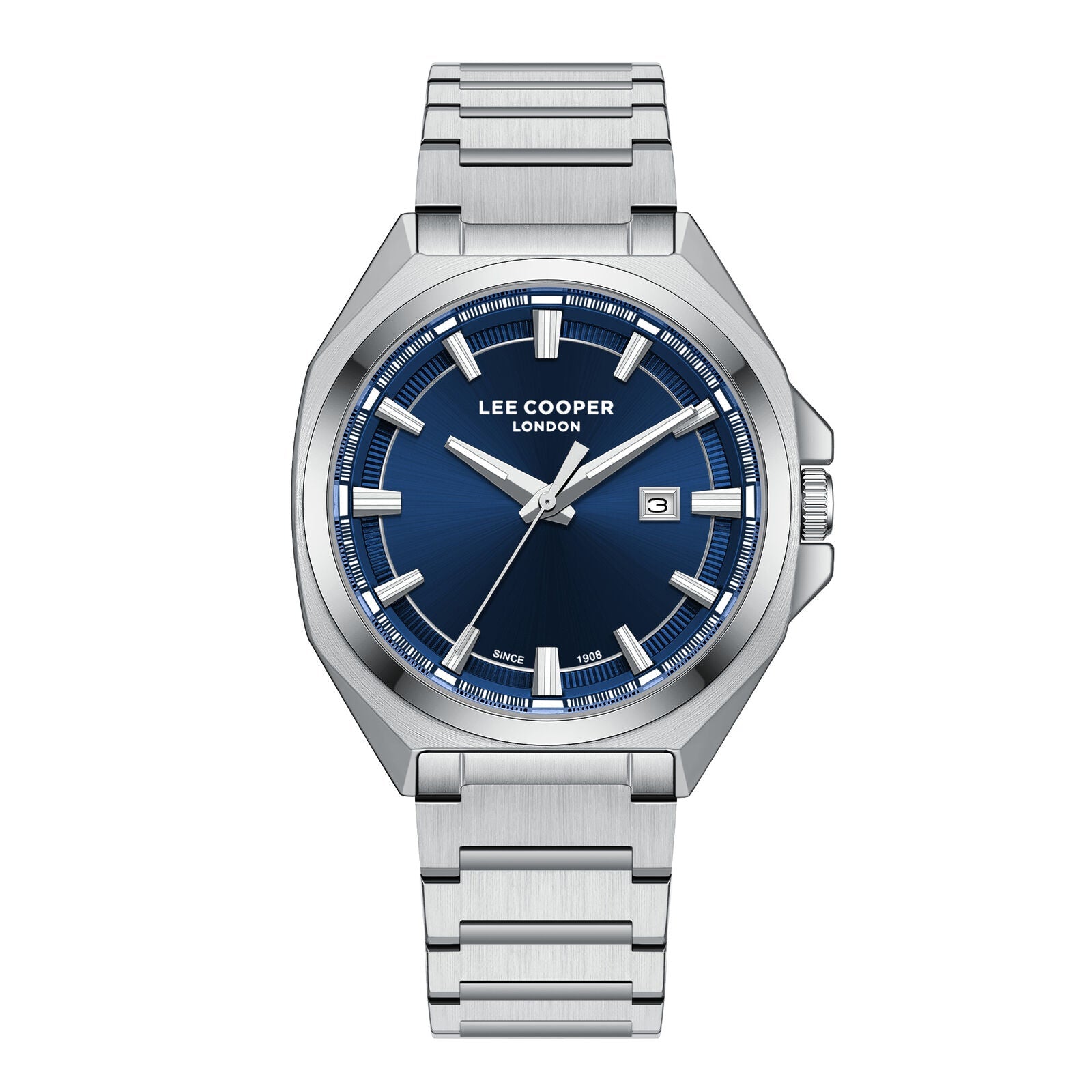 Lee Cooper Oswin Date Window Blue Dial Silver Watch - LC08271.390