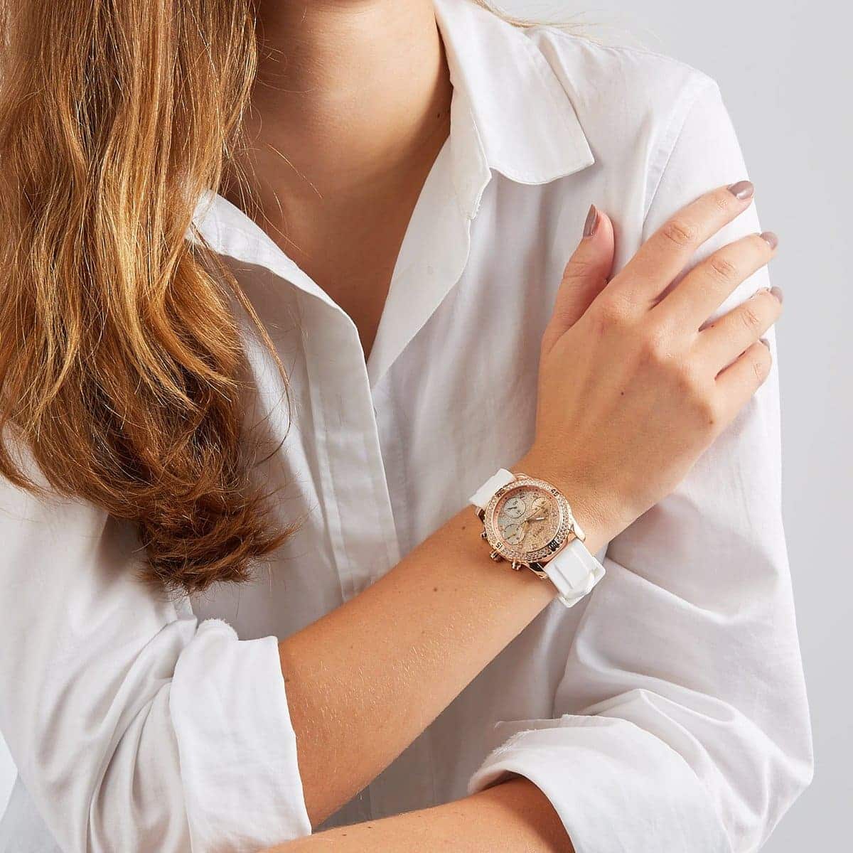 Guess Confetti Crystal Rose Gold-Tone/White Dial Ladies Watch W1098L5