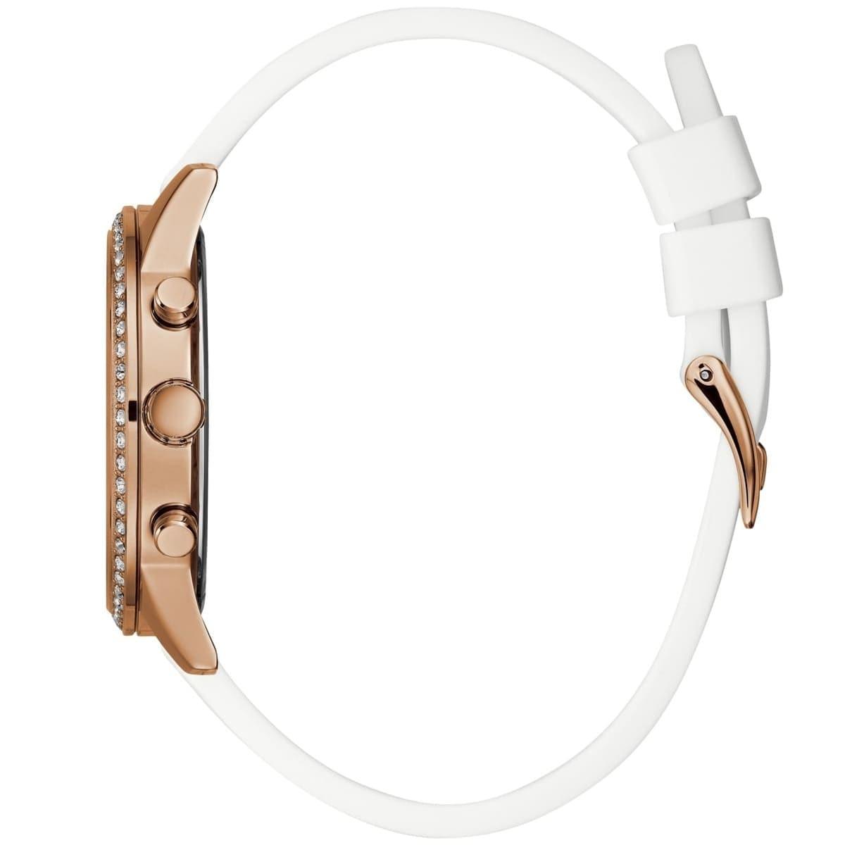 Guess Solar Rose Gold White Dial White Rubber Strap Women's Watch W1135L1 - Dawson Watches #2