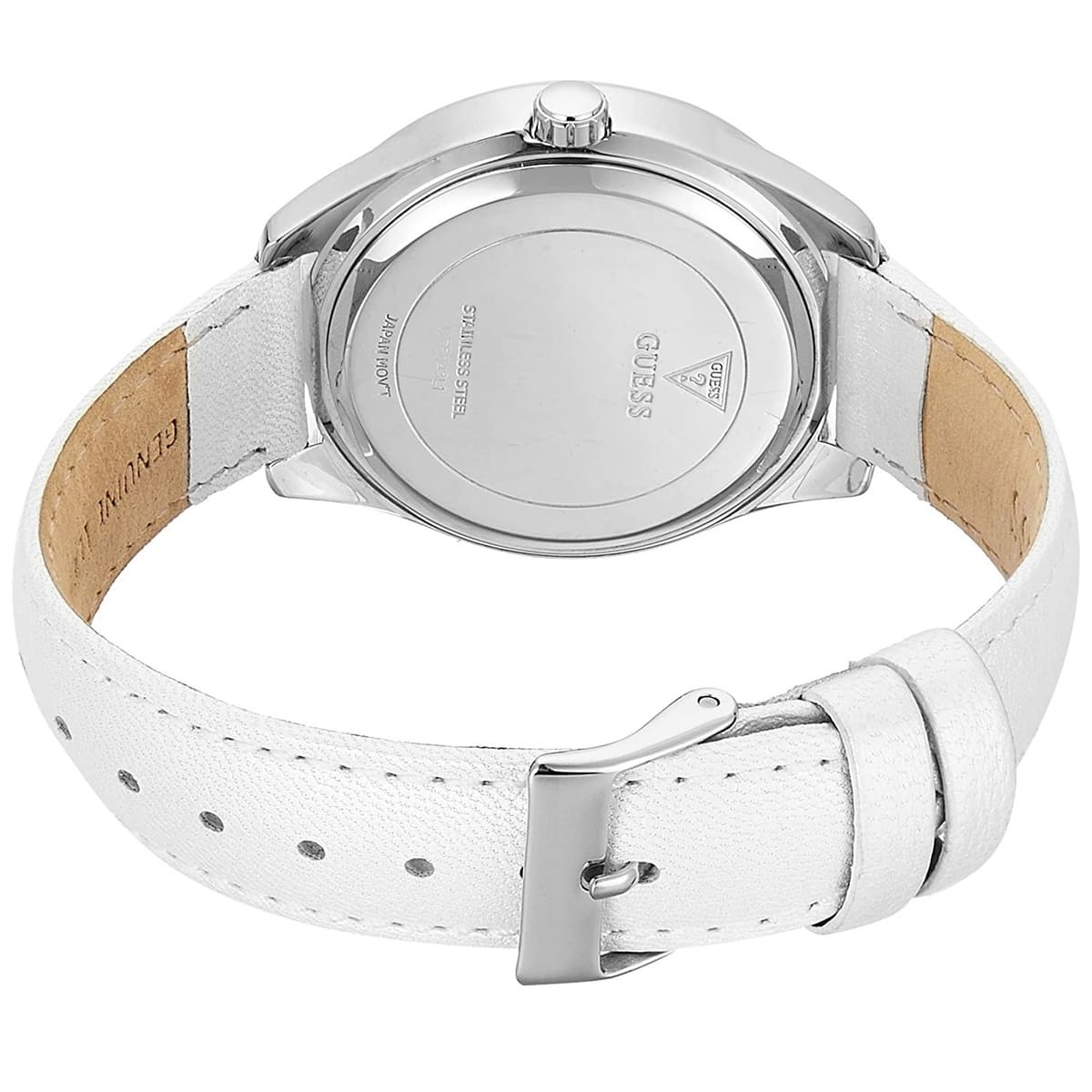 Guess Rosette White Dial Leather Strap Ladies Watch W75043L1