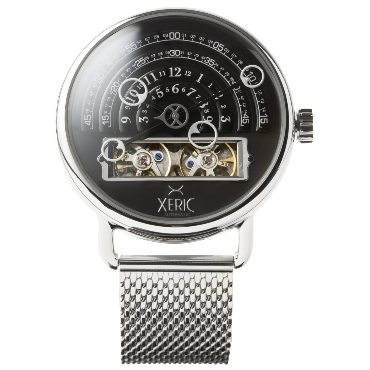 Xeric Halograph Automatic Black/Silver Mesh Bracelet Mechanical Watch - Dawson Watches