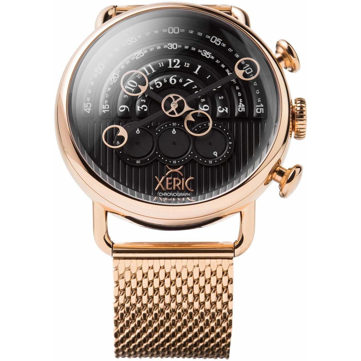 Xeric Halograph Chrono Sapphire Black Dial Mesh Rose Gold Mechanical Watch - Dawson Watches