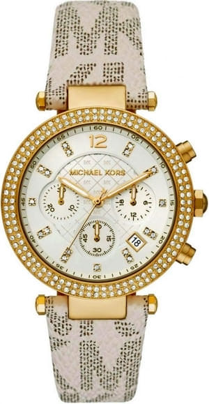 Michael Kors Parker Chronograph White Dial White Leather Strap Watch For Women - MK6916 mk6916 - Image 1