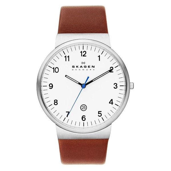 Skagen Ancher White Dial Brown Leather Men's Watch SKW6082