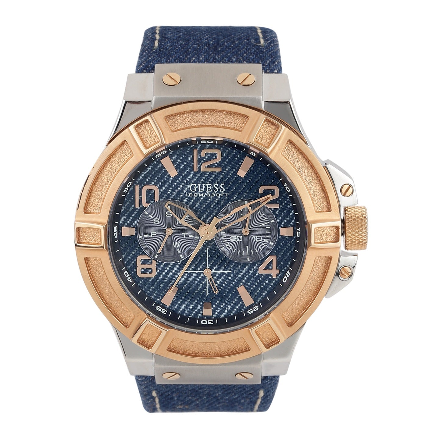 Guess Rigor Blue Dial Leather Strap Men's Watch W0040G6