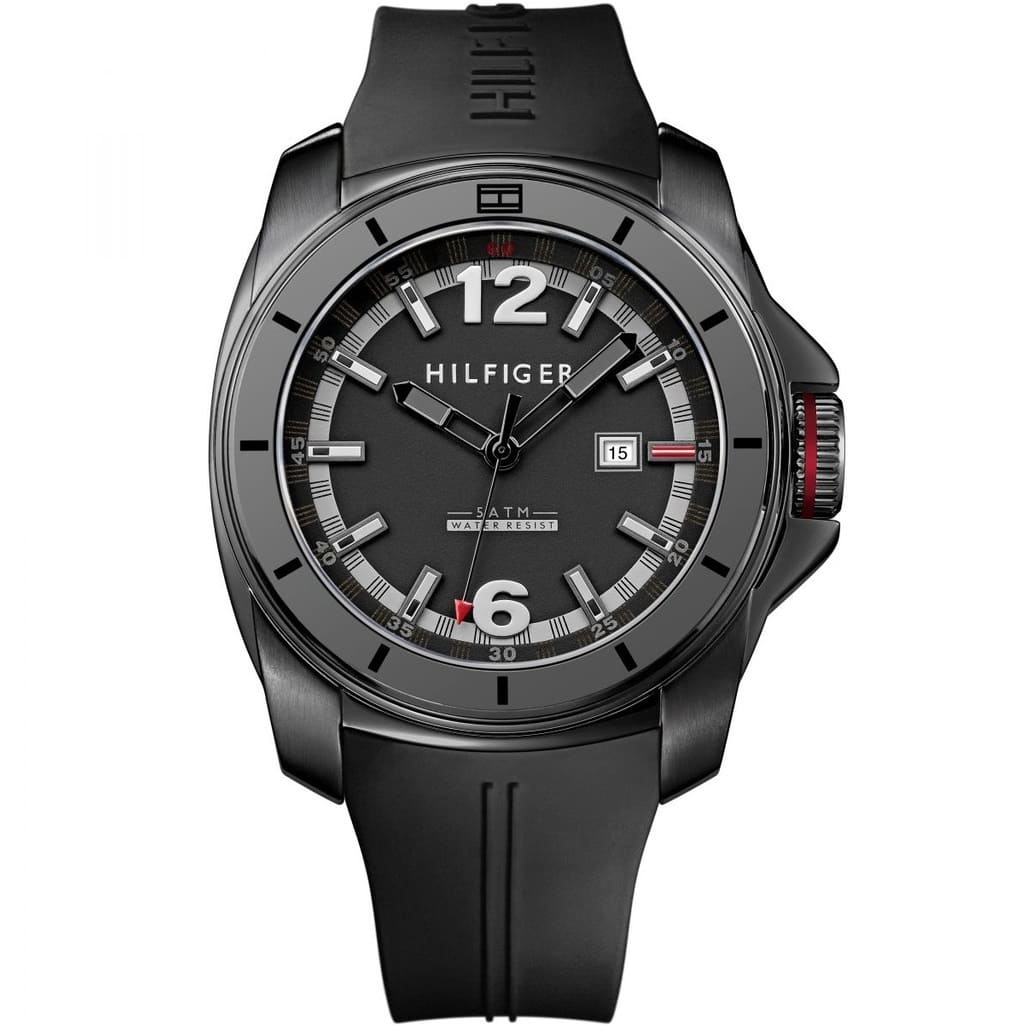 Tommy Hilfiger Black and Grey Dial Rubber Strap Men's Watch 1791114