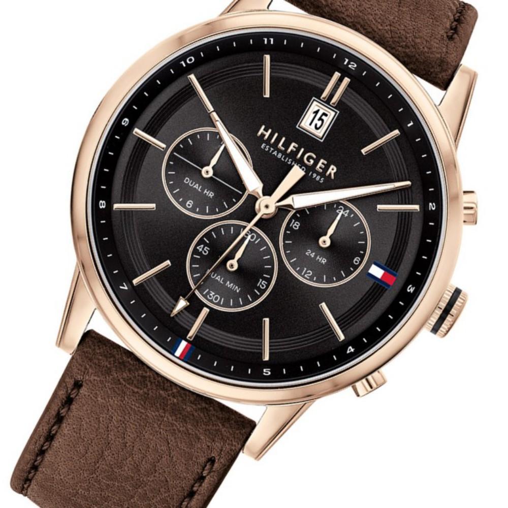 Tommy Hilfiger Multi-function Dark Brown Leather Men's Watch 1791631