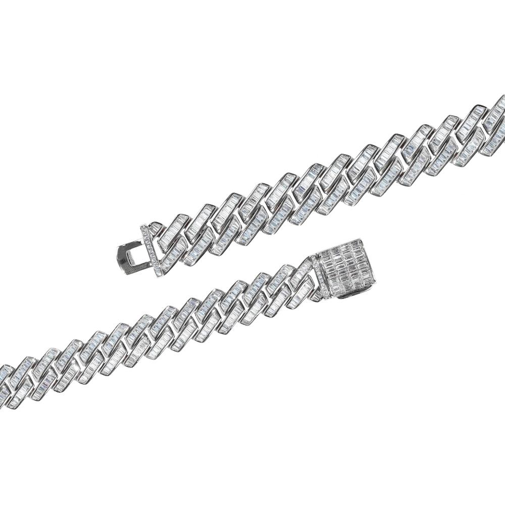 Big Daddy 12mm Iced Out Diamond Silver Cuban Baguette Bracelet