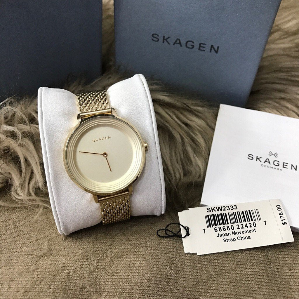 Skagen Ditte Gold-Tone Stainless Steel Mesh Ladies Watch SKW2333