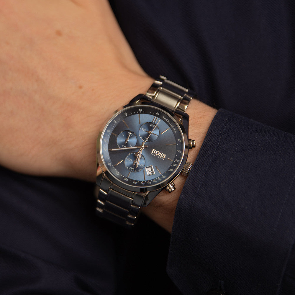 Hugo Boss Grand Prix Chronograph Blue Dial Men's Watch 1513478 Water resistance: 30 meters Movement: Quartz