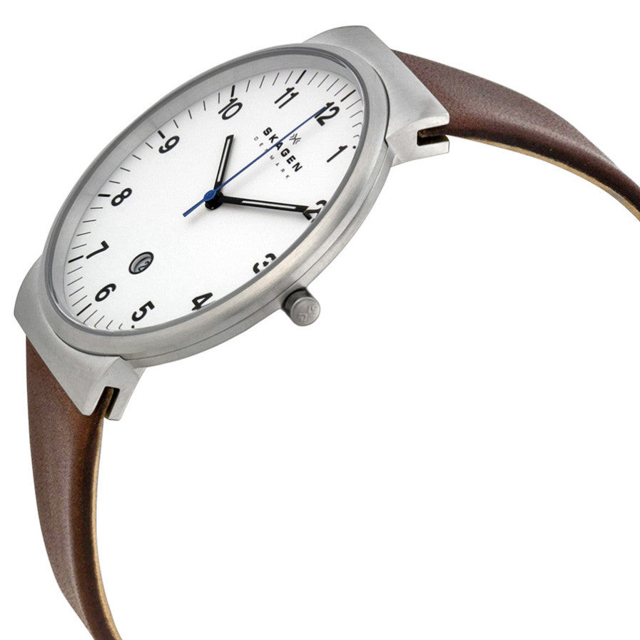 Skagen Ancher White Dial Brown Leather Men's Watch SKW6082