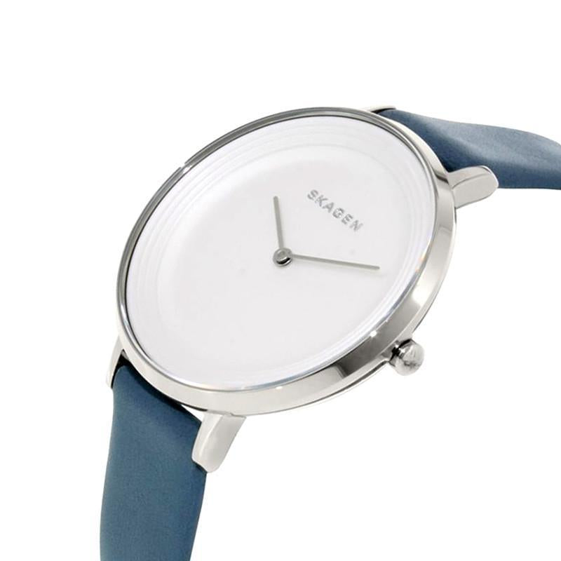 Skagen Ditte White Dial Blue Leather Strap Ladies Watch SKW2335