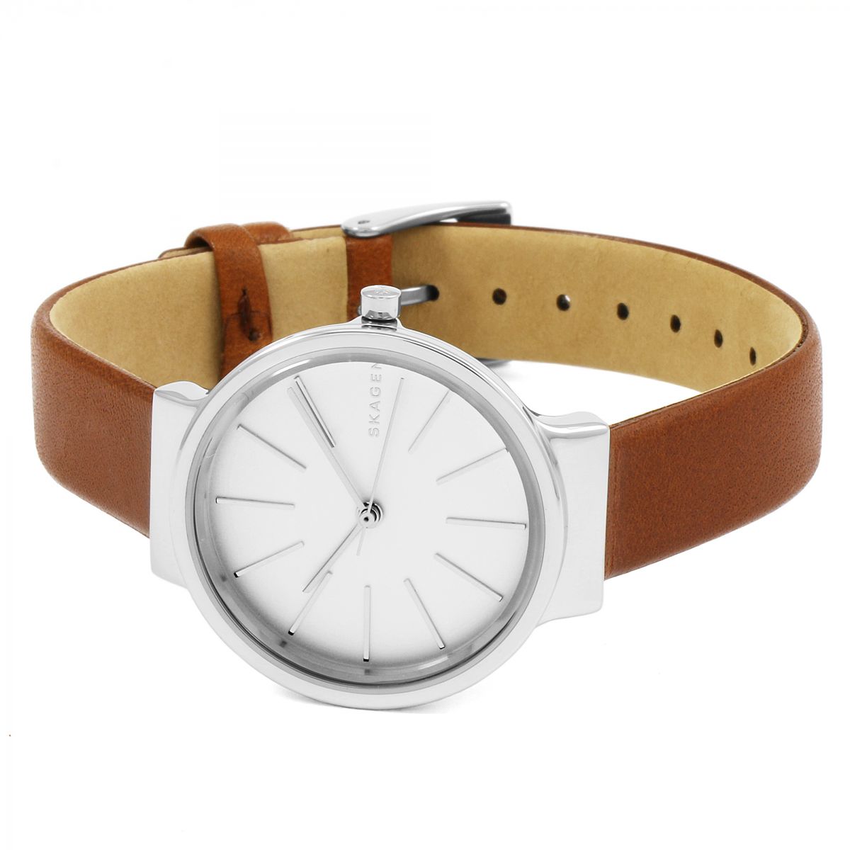 Skagen Ancher White Dial Leather Strap Ladies Watch SKW2479