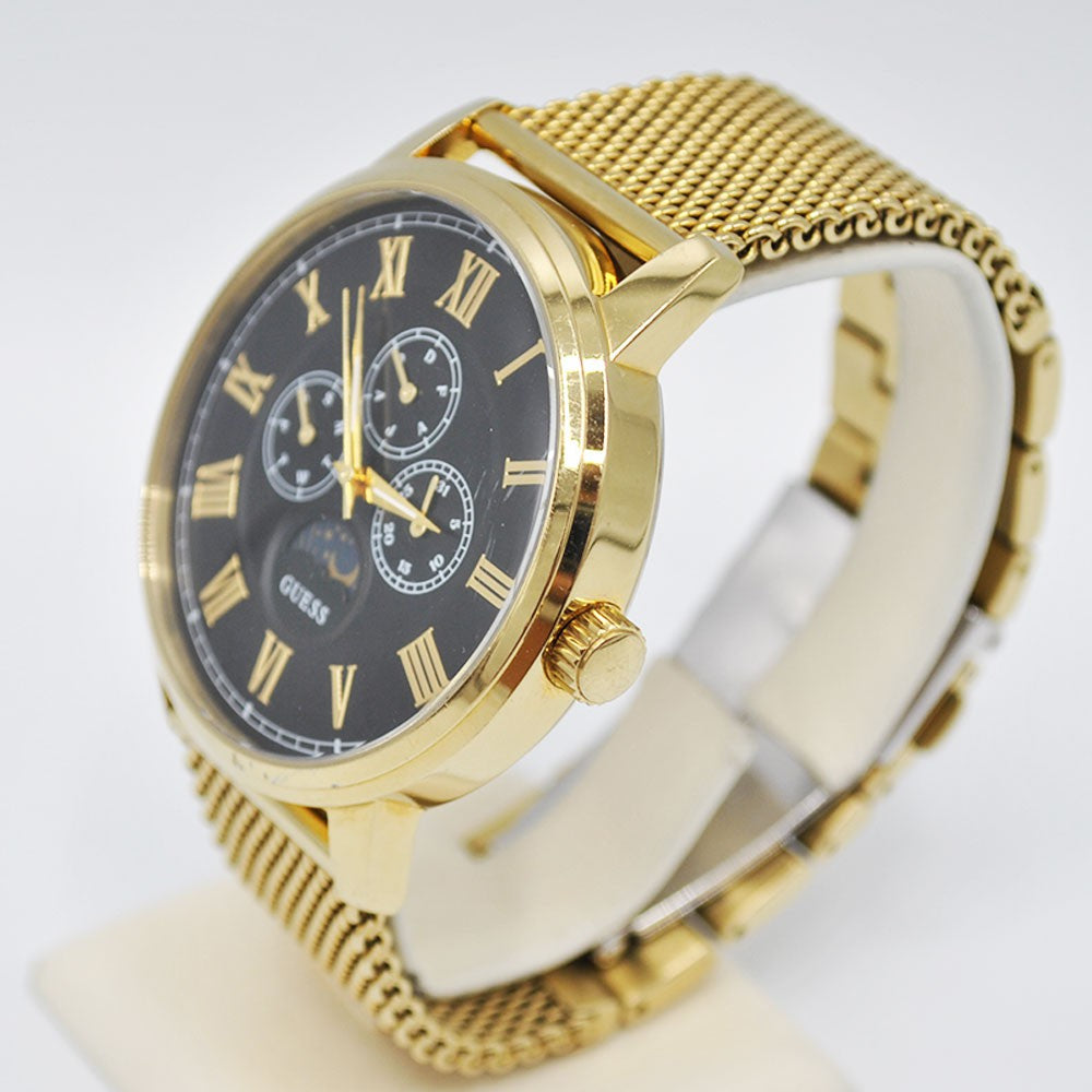 Guess Black Dial Gold-Tone Mesh Men's Watch W0871G2