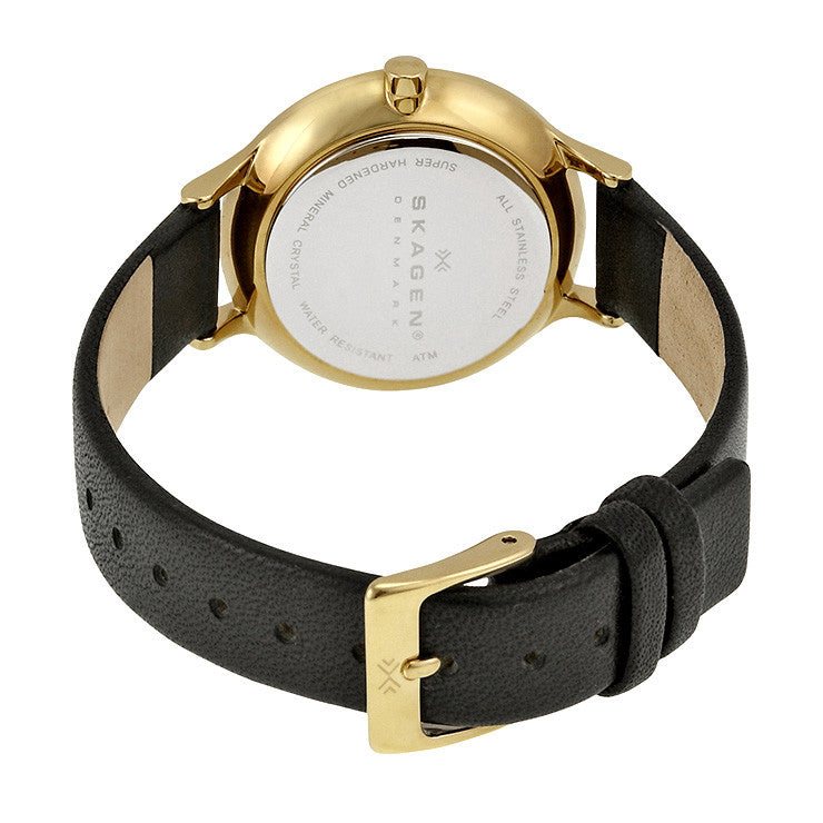 Skagen Anita Gold Dial Black Leather Ladies Watch SKW2266