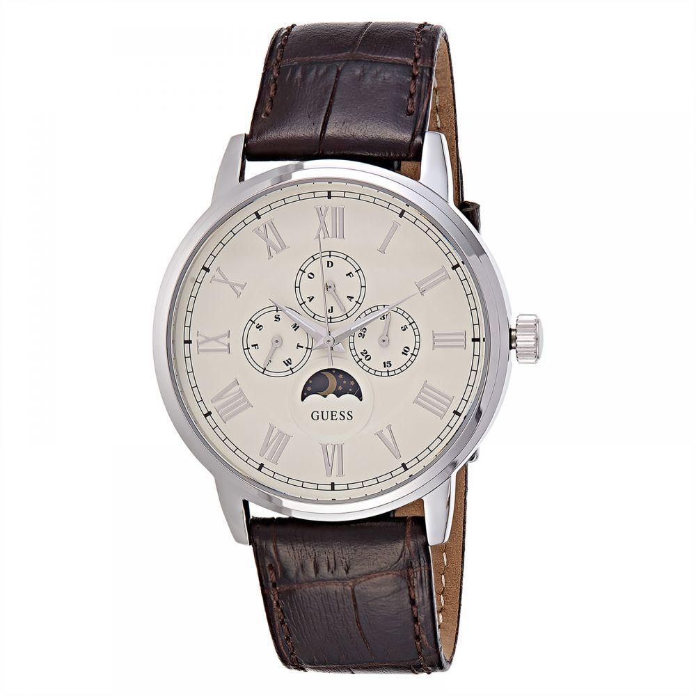 Guess Delancy Beige Dial Leather Strap Men's Watch W0870G1