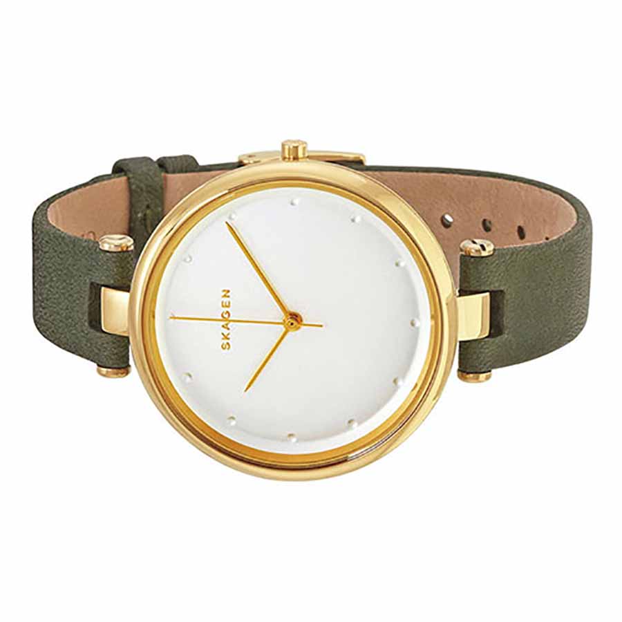 Skagen Tanja Silver Dial Olive Green Leather Ladies Watch SKW2483