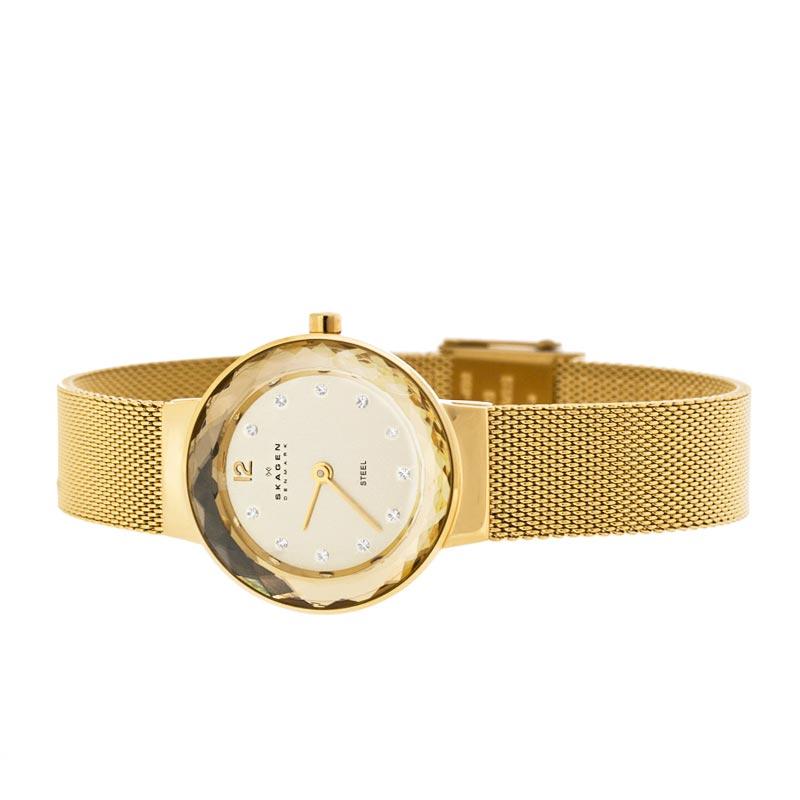 Skagen Champagne Dial Swarovski Crystal Gold-Tone Ladies Watch 456SGSG