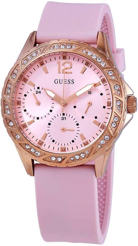 Guess Sparkling Pink Silicone Strap Women's Watch  W0032L9 - Dawson Watches