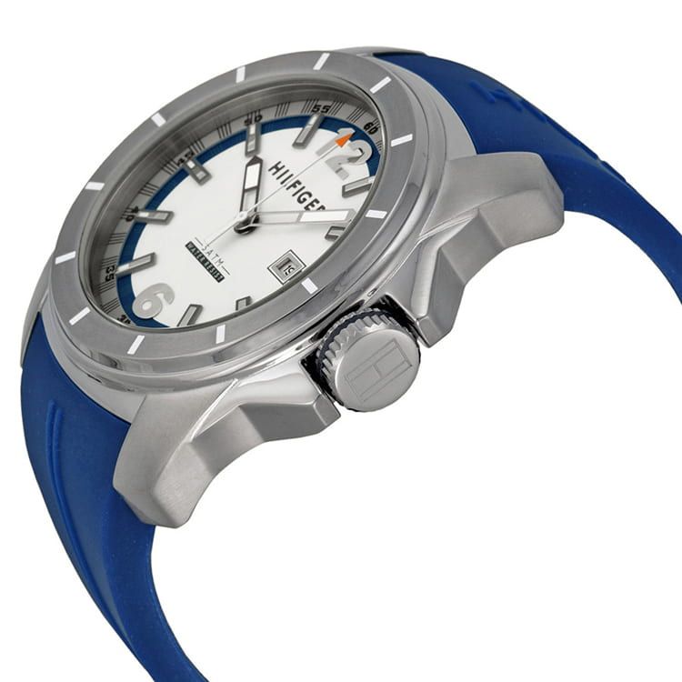 Tommy Hilfiger White and Blue Dial Rubber Strap Men's Watch 1791113