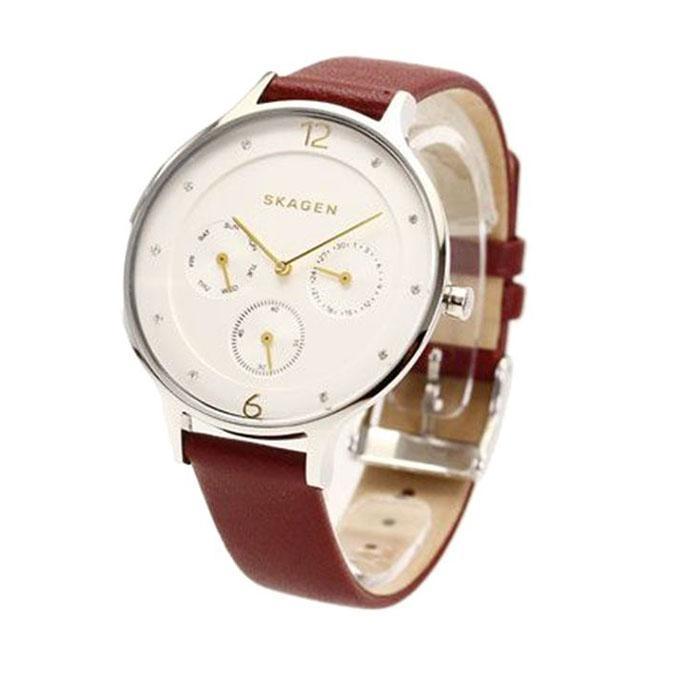 Skagen Anita Burgundy Leather Strap Ladies Watch SKW2394