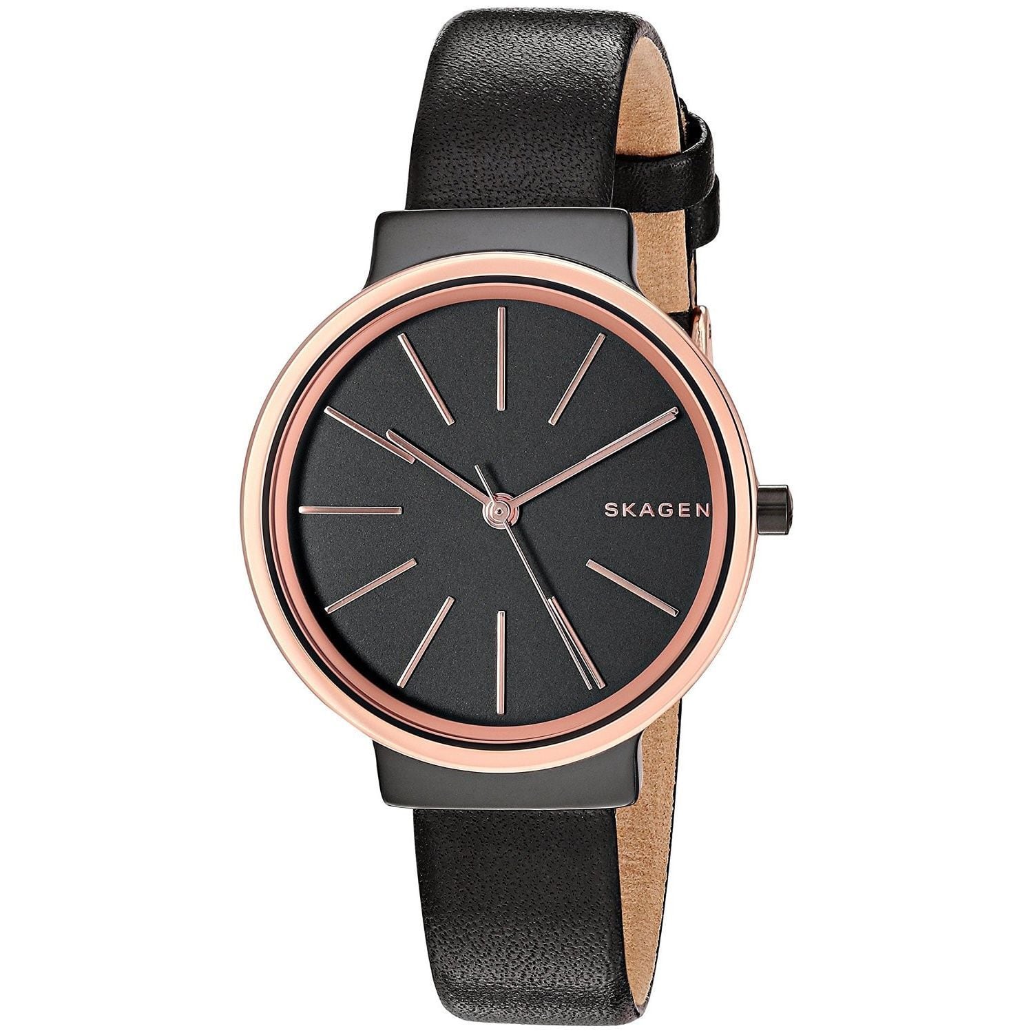 Skagen Ancher Black Dial Leather Strap Ladies Watch SKW2480