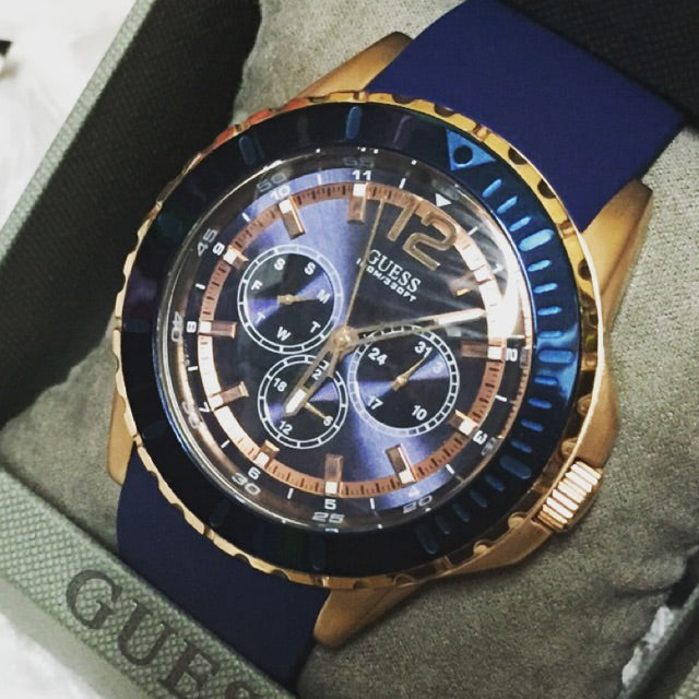 Guess Multi-Function Blue Dial Silicone Strap Men's Watch W0485G1