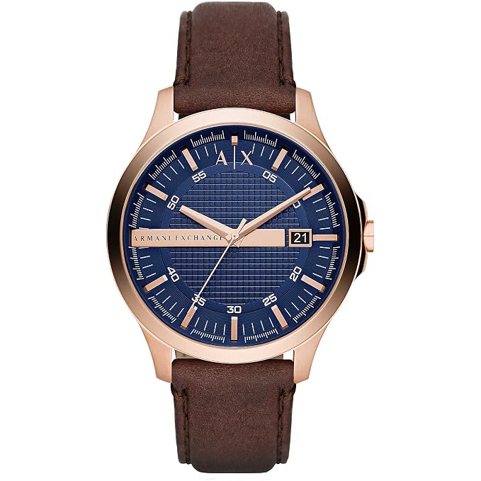 Armani Exchange Hampton Blue Dial Brown Leather Date Watch AX2172