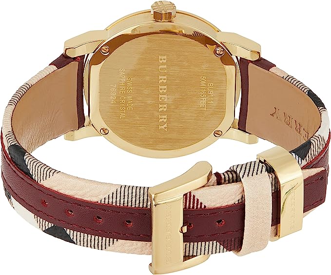 Burberry Women's Red Leather and Check Fabric Women's Watch BU9111 - Dawson Watches #3