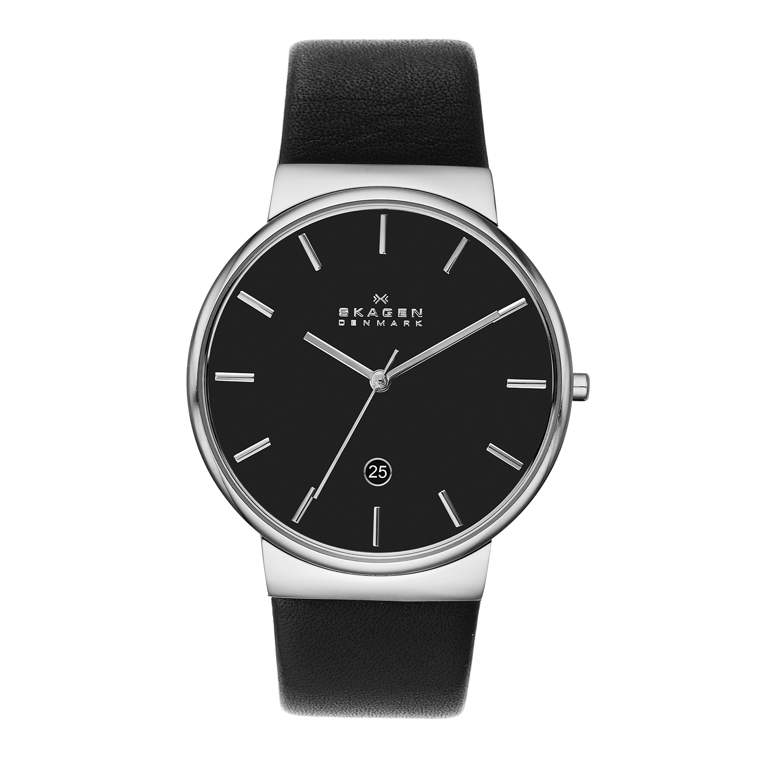 Skagen Ancher Black Dial Leather Strap Men's Watch SKW6236