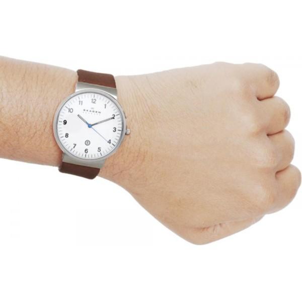 Skagen Ancher White Dial Brown Leather Men's Watch SKW6082