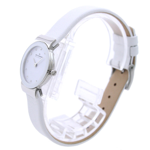 Skagen White Leather Stainless Steel Ladies Watch 358XSSLWW