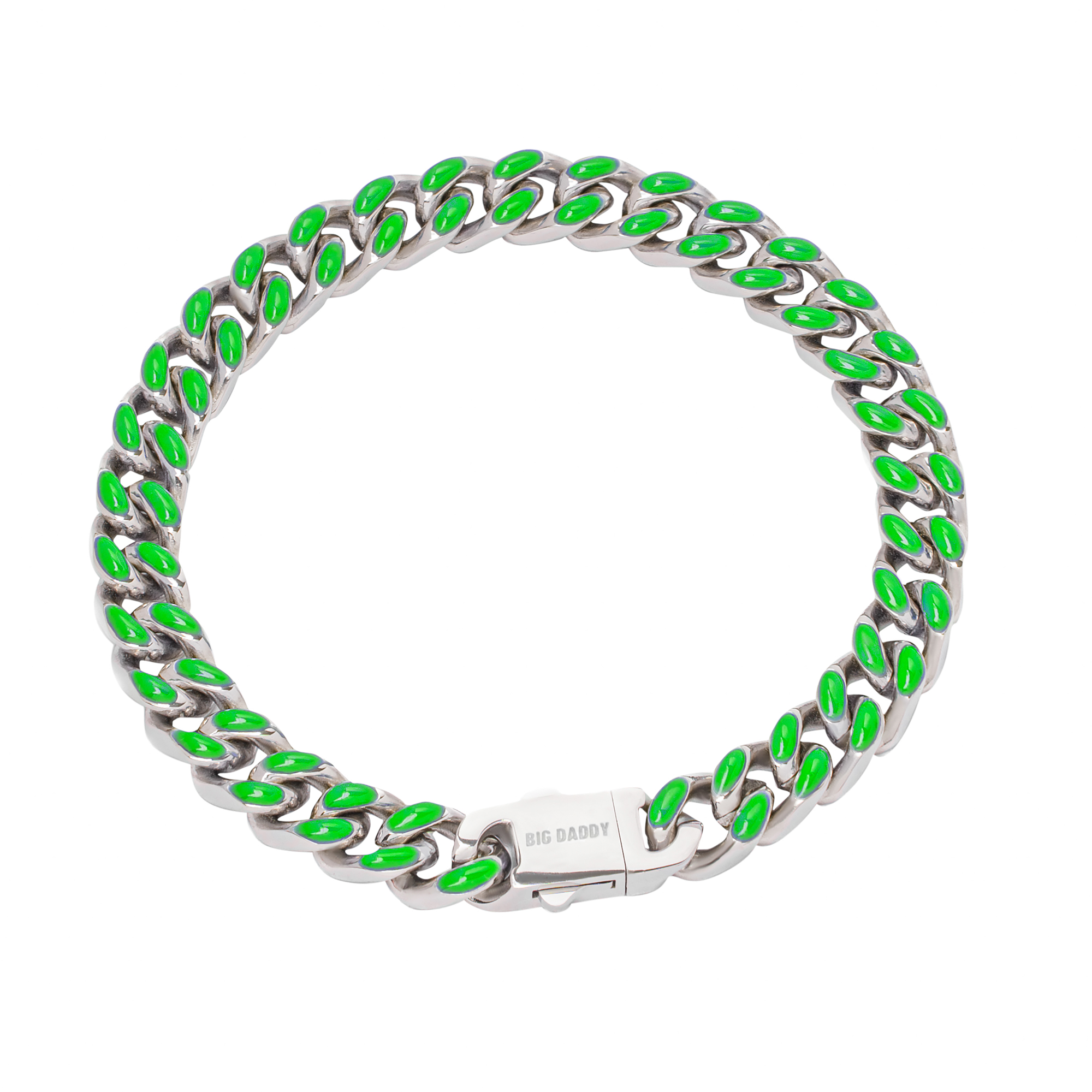 Big Daddy 9MM Enamel Green Steel Cuban Bracelet